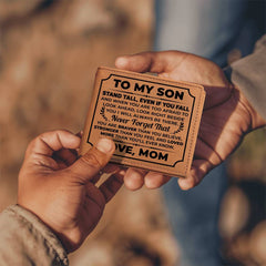 To My Son Stand Tall (Black) – Leather Wallet - BlessedBiz