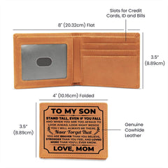 To My Son Stand Tall (Black) – Leather Wallet - BlessedBiz