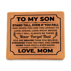To My Son Stand Tall (Black) – Leather Wallet - BlessedBiz
