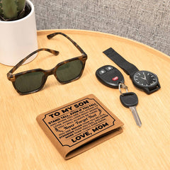 To My Son Stand Tall (Black) – Leather Wallet - BlessedBiz