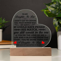 To My Daughter-in-Law Honor – Acrylic Heart Plaque - BlessedBiz