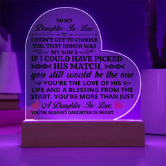 To My Daughter-in-Law Honor – Acrylic Heart Plaque - BlessedBiz